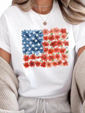 Floral 4th Of July Shirt, Independence Day Gift Shirt